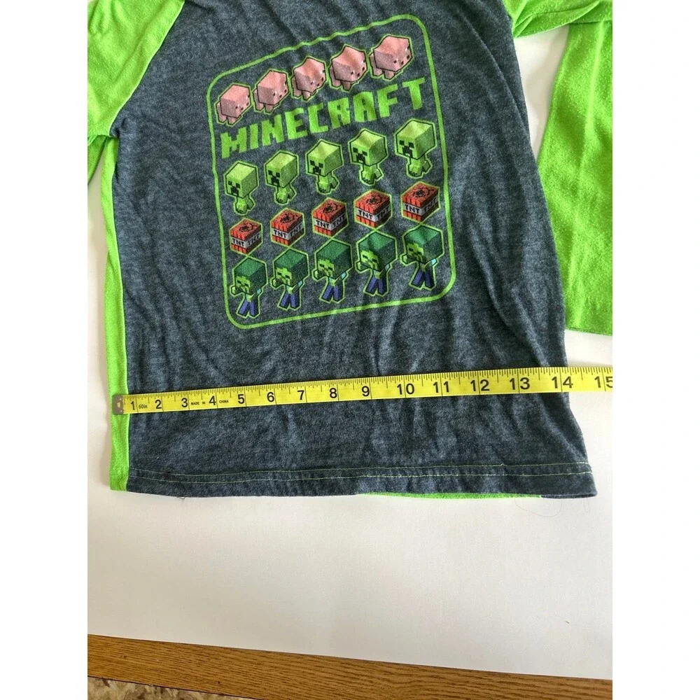 Minecraft Boys Long Sleeve Graphic Tee - Green & Grey - Size 8